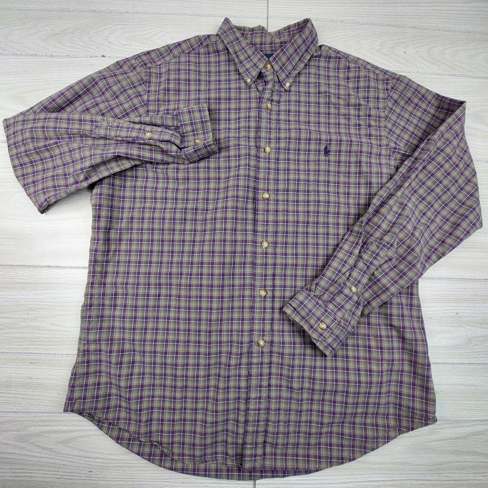 Ralph Lauren Shirt Mens XL Button Down Purple Plaid Classic Fit Preppy Dad Frat - Picture 3 of 7